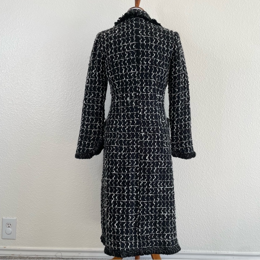 Newport News Long Jacket Wmns 4 Black White Textured Fringe Boho Luxury Quality - Picture 7 of 10